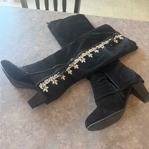 Barely Worn Black Embellished Women's Boots